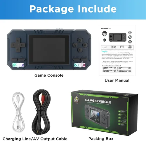 Miniatura 6 de Consola de juegos portátil de mano, 520 videojuegos retro, pantalla LCD de 3.0 pulgadas y batería de 1020mAh, consola de juegos portátil regalo