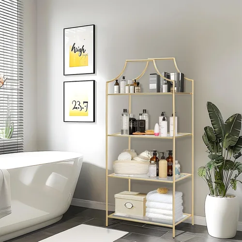 Miniatura 5 de Estantería de 4 niveles, estante de metal para almacenamiento, estantería de almacenamiento alta, moderna funda abierta para dormitorio, sala