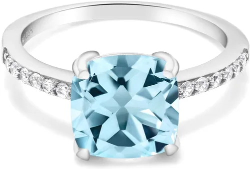 Miniatura 25 de Gem Stone King Anillo de compromiso de plata de ley 925 con piedra preciosa de corte cojín de 0.315 in Anillo de compromiso de aniversario de boda