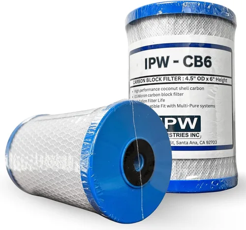 Miniatura 2 de IPW Industries Filtro de reemplazo de bloque de carbono CB6 para sistema de filtro de agua de ósmosis inversa, cartucho de filtración de agua