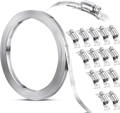 Miniatura 11 de Ripeng Abrazaderas de manguera de acero inoxidable, kit surtido de abrazaderas de manguera de conducto de engranaje helicoidal grande, abrazaderas