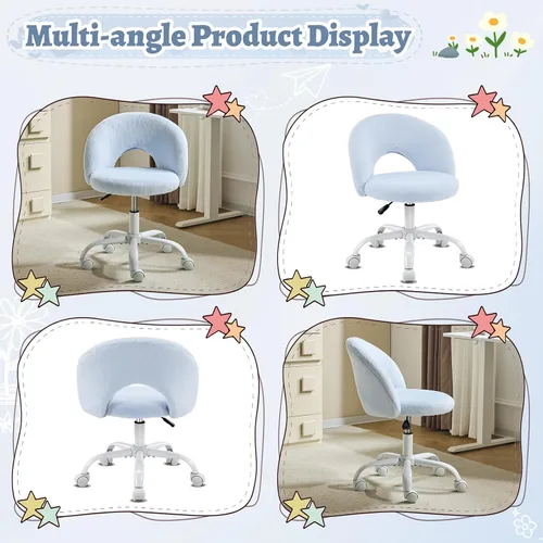 Miniatura 3 de VINGLI Silla de tocador pequeña con ruedas de piel sintética para niñas, bonita silla de escritorio de oficina sin brazos de altura ajustable