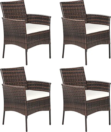 Miniatura 12 de RELAX4LIFE Juego de 2 sillas de mimbre para patio, sillas de ratán de polietileno para interiores y exteriores con respaldo de bastón, cojines