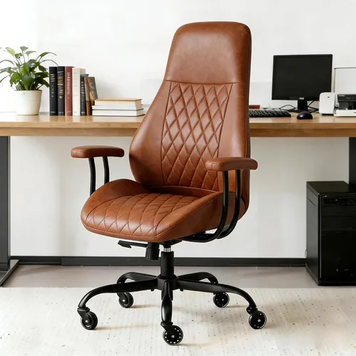 Silla de oficina, silla ergonómica para computadora, silla de escritorio de cuero con soporte lumbar y ruedas de goma, silla ejecutiva de mediados