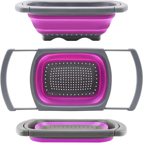 Miniatura 9 de Qimh Colador plegable, colador sobre el fregadero, coladores de alimentos con asas extensibles, 6 cuartos de galón, colador plegable de cocina apto