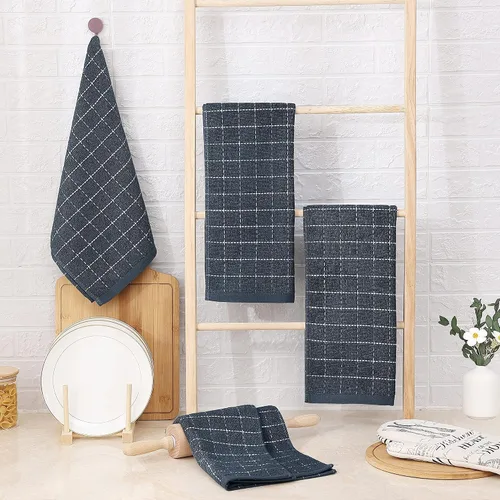Miniatura 6 de Homaxy Toallas de cocina de rizo de algodón 100% (gris oscuro, 13 x 28 pulgadas), diseño a cuadros, suaves y súper absorbentes, paquete de 8