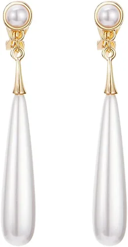 Miniatura 10 de Pendientes de Clip de Perla para Mujer, Pendientes de Clip Colgante para Mujer, Pendientes de Perla Blanca Imitación Chapados en Oro, Pendientes