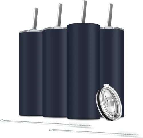 Miniatura 9 de Paquete de 6 vasos delgados de acero inoxidable, vaso de agua de doble aislamiento de 20 onzas con 6 popotes y 3 cepillos, taza de viaje al vacío