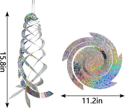 Miniatura 2 de Sfcddtlg 4 reflectores en espiral repelentes de pájaros, 15.8 pulgadas, dispositivo de disuasión de pájaros reflectantes para colgar pájaros