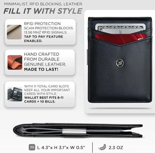 Miniatura 29 de Suavell Billeteras delgadas de cuero para hombres. Cartera con clip para dinero. Cartera de perfil bajo RFID Cartera minimalista