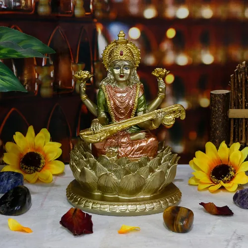 Miniatura 3 de alikiki Ídolo de Saraswati de la diosa hindú, 6.5 pulgadas de alto, conocimiento, música, artes, diosa Sarswati, estatua india Diwali, regalos