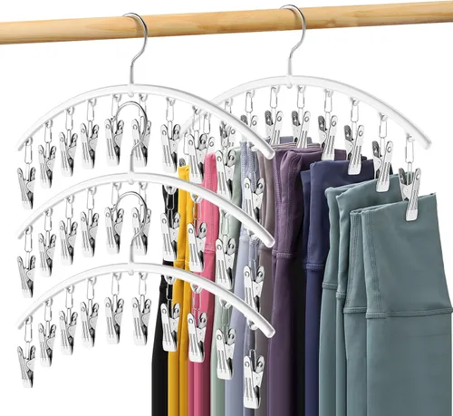 Miniatura 13 de Organizador de leggings para armario, colgador de metal para pantalones de yoga con revestimiento de goma, paquete de 2 con 10 clips para 20 Morado