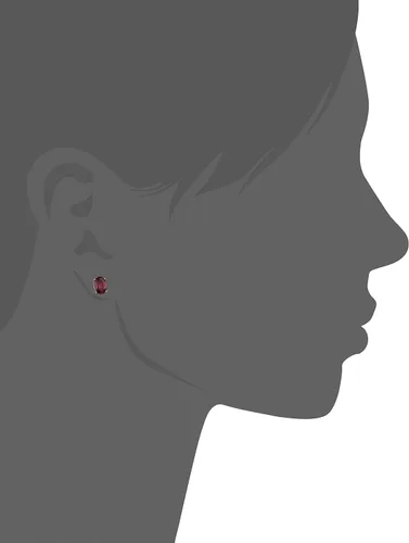 Miniatura 2 de 10K Amarillo Oro Rojo Garnet Oval Stud arete