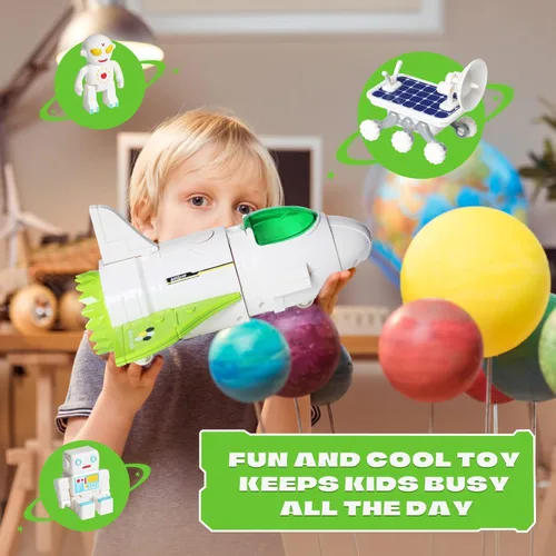 Miniatura 7 de Jomifin Juguete de nave espacial para niños y niñas, juguetes del transbordador espacial con luces y sonido, figura de 3 astronautas, cabina que se