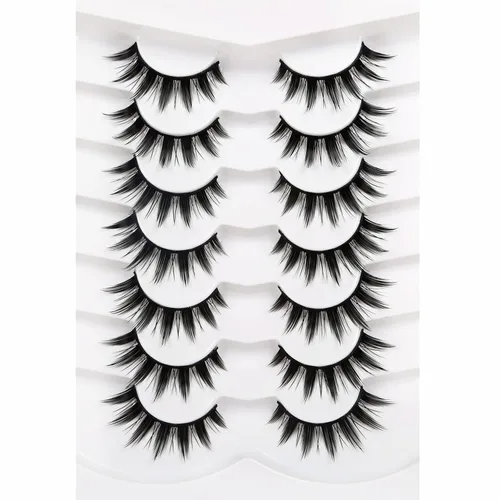 Miniatura 65 de Medias pestañas postizas con banda transparente, finas, estilo ojo de gato, naturales, cortas, pequeñas, acento 3/4, de visón sintético, tiras