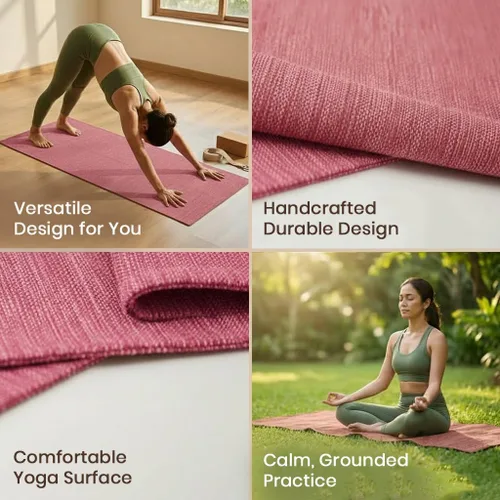 Miniatura 4 de LFH Home - Tapete de yoga de algodón hecho a mano para ejercicio, entrenamiento, fitness, perfecto y de alta calidad, ecológico, tejido de algodón