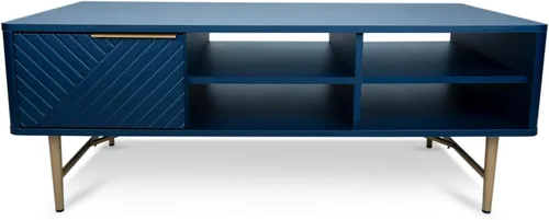 Miniatura 9 de Mesa de centro moderna con almacenamiento, acabado mate azul oscuro con patas doradas, mesa de centro cuadrada para sala de estar y granja
