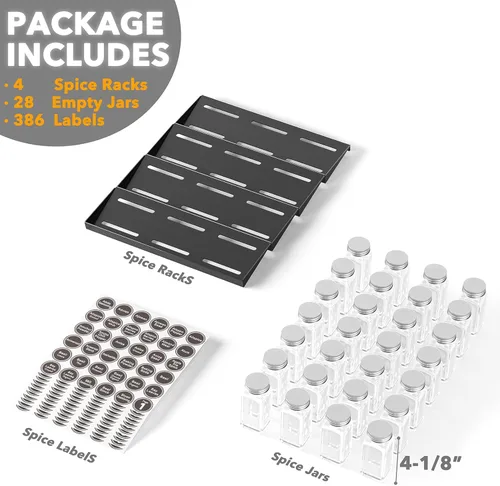 Miniatura 5 de SpaceAid Organizador de almacenamiento de bolsas (1 caja con 4 ranuras), organizador de cajones de especias SpaceAid con 28 tarros de especias