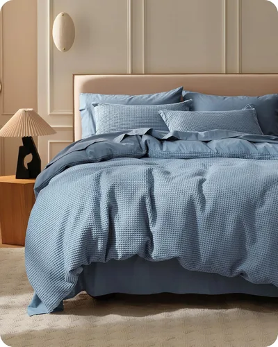 Miniatura 38 de Bedsure - Funda de edredón de algodón tamaño King - 100% algodón de tejido gofre color verde bosque, juego de ropa de cama GentleSoft™ transpirable