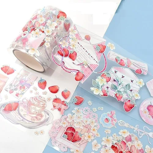 Miniatura 4 de Cinta washi de rosa para collage original de flores, creatividad, hecha a mano, para libro de diario, material PET con efecto láser (90395)