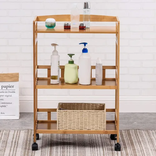 Carrito de almacenamiento de bambú de 3 niveles, carrito utilitario de cocina con ruedas con estante de almacenamiento, carrito rodante con estantes