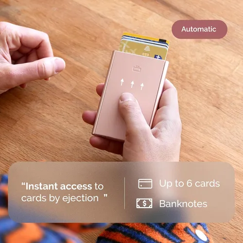 Miniatura 17 de ÖGON -DESIGNS- Tarjetero automático de aluminio, protección RFID contra fraude y desmagnetización, cartera delgada y minimalista para hombres
