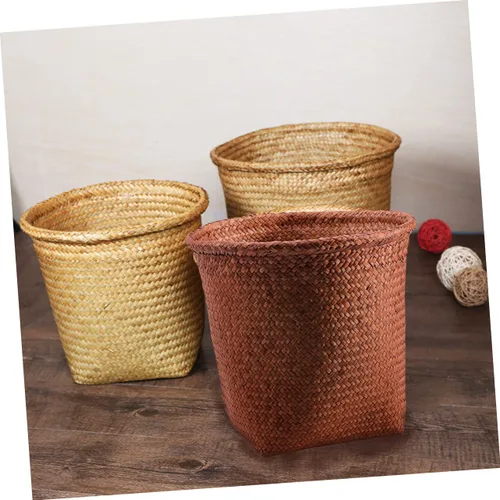 Miniatura 6 de FOMIYES Papelera tejida con pajilla, de mimbre, para el hogar, oficina, dormitorio, 9.4 pulgadas