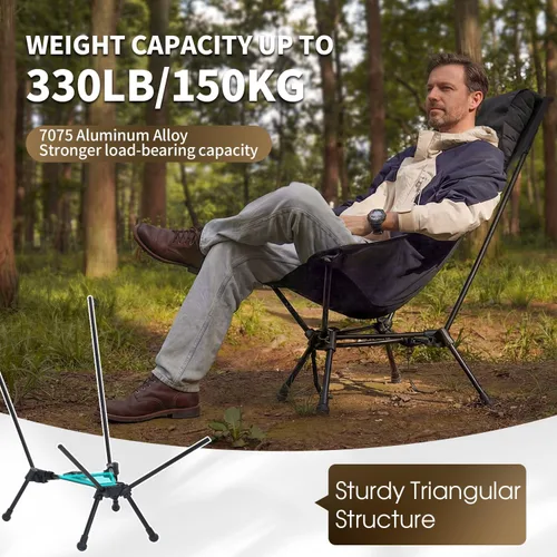 Miniatura 3 de MOON LENCE Silla de camping plegable de respaldo alto, silla compacta portátil de 330 libras con asiento ancho y respaldo ergonómico (negro)