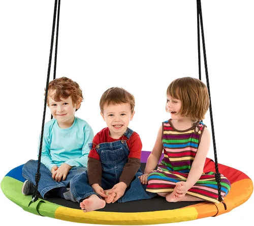 Miniatura 9 de KOTEK Columpio de árbol de platillo de 40 pulgadas para niños, juegos de columpio para interiores y exteriores con cuerdas ajustables para colgar