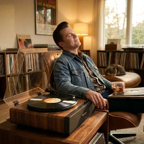 Miniatura 5 de Tocadiscos de vinilo con altavoces integrados, tocadiscos Bluetooth todo en uno para 33/45 RPM, tocadiscos de alta fidelidad para discos de vinilo