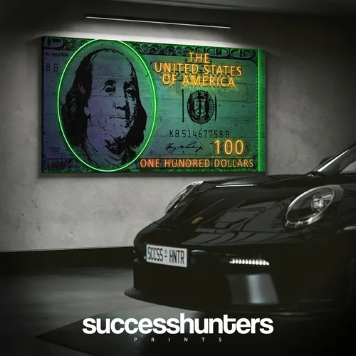 Miniatura 2 de Letrero de neón motivacional de billetes de 100 dólares, arte de pared, decoración de oficina, motivación empresarial, obra de arte de dinero