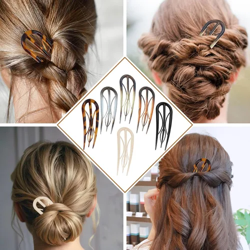 Miniatura 2 de Juego de 6 horquillas francesas, onduladas en forma de U, pinzas para el pelo retro con 3 dientes internos, ideal para moños de cabello fino
