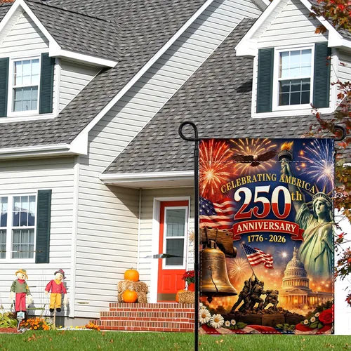 Miniatura 6 de Bandera de jardín de Estados Unidos del 250 aniversario 1776-2026, decoración de 250 años de cumpleaños, decoración y suministros para fiestas