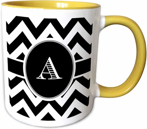 Miniatura 9 de 3dRose Taza azul de dos tonos con monograma de cheurón en blanco y negro con inicial A de 11 oz