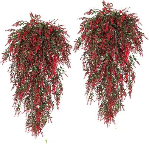 Miniatura 14 de RECUTMS Plantas colgantes artificiales de lavanda falsa, flores resistentes a los rayos UV, decoraciones para interiores y exteriores, 4 paquetes