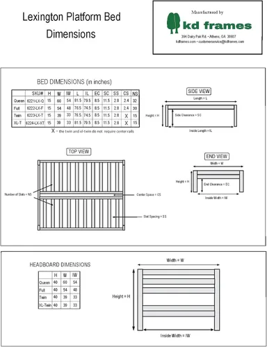 Miniatura 7 de KD Frames 6223-LX-T Lexington - Cama con plataforma, individual, sin terminar