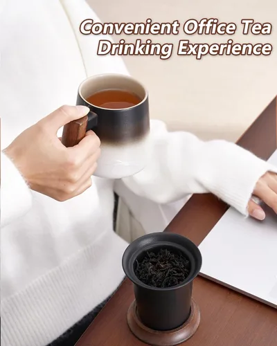 Miniatura 8 de ZENS Taza de té con infusor y tapa para té de hojas sueltas, taza de té de cerámica en relieve de 14.5 onzas con coladores finos y mango de madera