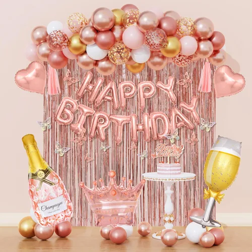 Miniatura 8 de Amandir Blue Birthday Decorations for Women, Light Dusty Blue White Sand Metallic Gold Confetti Foil Balloons Happy Birthday Banner Butterfly Fringe