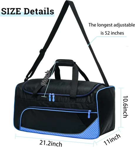 Miniatura 7 de Uarition Bolsa de gimnasio para hombre, 21 pulgadas, grande, para viajes y deportes, AzulNegro, Bolsa de gimnasio para hombre