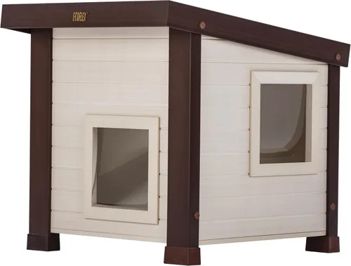 New Age Pet ECOFLEX Albany - Casa para gatos al aire libre, resistente a la intemperie, solapas de doble puerta, 21 pulgadas de ancho x 20 pulgadas