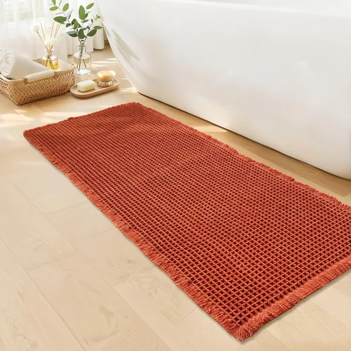 Miniatura 10 de Tapete de baño estilo gofre, tapete de baño bohemio, antideslizante, lavable, súper absorbente y de secado rápido, tapetes de baño pequeños, Caqui
