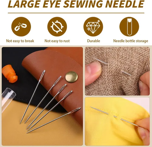 Miniatura 6 de Agujas de coser grandes para ojos, agujas afiladas de 2.05 pulgadas para coser a mano, aguja de hilo de bordado de cuero para manualidades