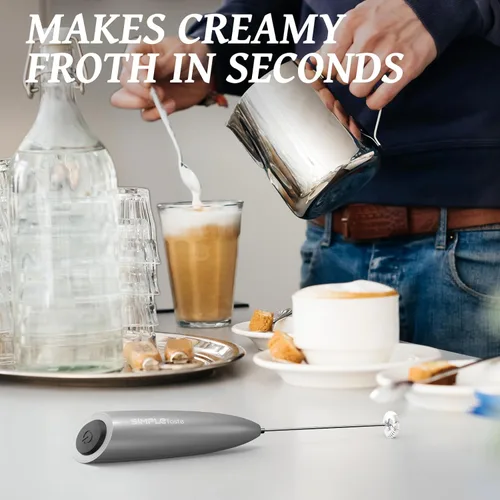 Miniatura 3 de SIMPLETASTE Espumador de Leche Manual Operado con Batería Eléctrico Creador de Espuma, Mezclador de Bebidas con Batidor de Acero Inoxidable