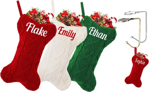 Miniatura 9 de Calcetines de Navidad personalizados para perros y gatos, calcetín de Navidad bordado con nombre personalizado en forma de pata de mascota o hueso
