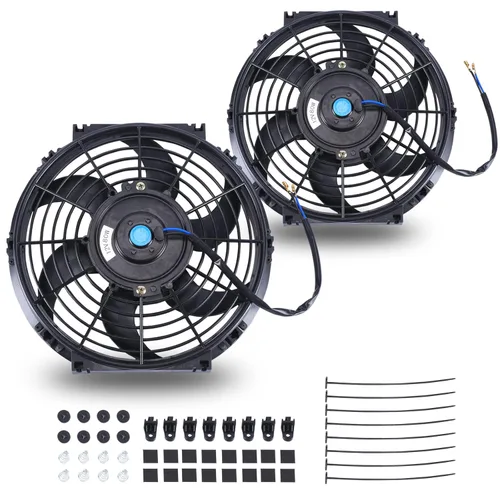 Miniatura 17 de Ventilador delgado universal de empuje eléctrico para radiador 12V 80W de alto rendimiento, kit de montaje azul de 2 piezas