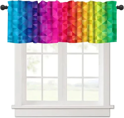 Miniatura 7 de Cenefa de cortina geométrica para ventanas, cenefa moderna con bolsillo para barra, 1 panel, cortinas cortas abstractas para playa, cortinas cortas
