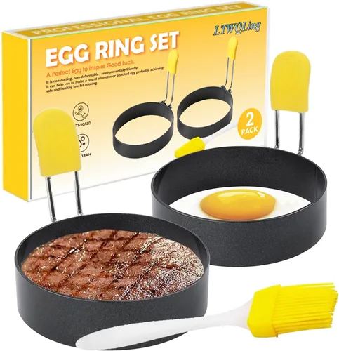 Anillos de huevos grandes de 4 pulgadas para freír huevos, paquete de 2 anillos de acero inoxidable para cocinar huevos redondos antiadherentes,