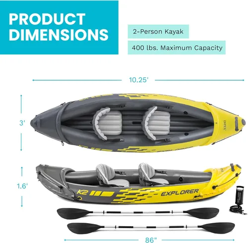 Miniatura 3 de Intex 68307EP Explorer K2 Juego de kayak inflable: incluye remos de aluminio de lujo de 86 pulgadas y bomba de alto rendimiento - PVC superfuerte