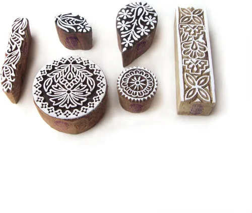 Miniatura 11 de Paisley y hojas diseños contemporáneos bloques de madera para impresión (juego de 5)
