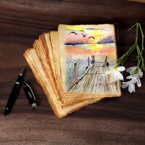 Miniatura 7 de 50 paquetes de papel de acuarela de algodón con borde de cubierta 200 GSM papel de acuarela texturizado en bruto para escritura única Anique